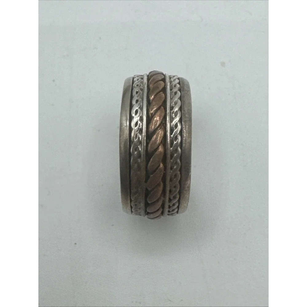 Vintage Sterling Silver Copper Rope Style Spinner Band Ring Size 6.5 Weighs 4.9g